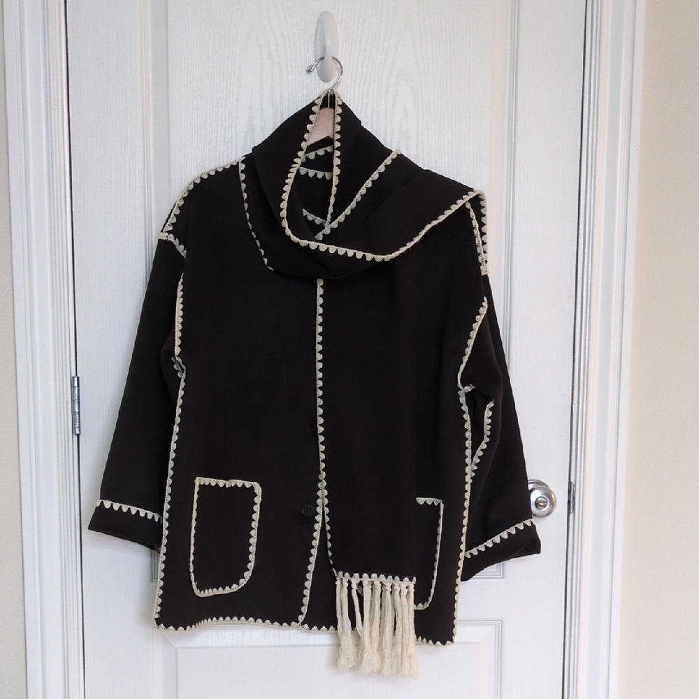 Commense Black Jacket with Cream Trim and Tassel